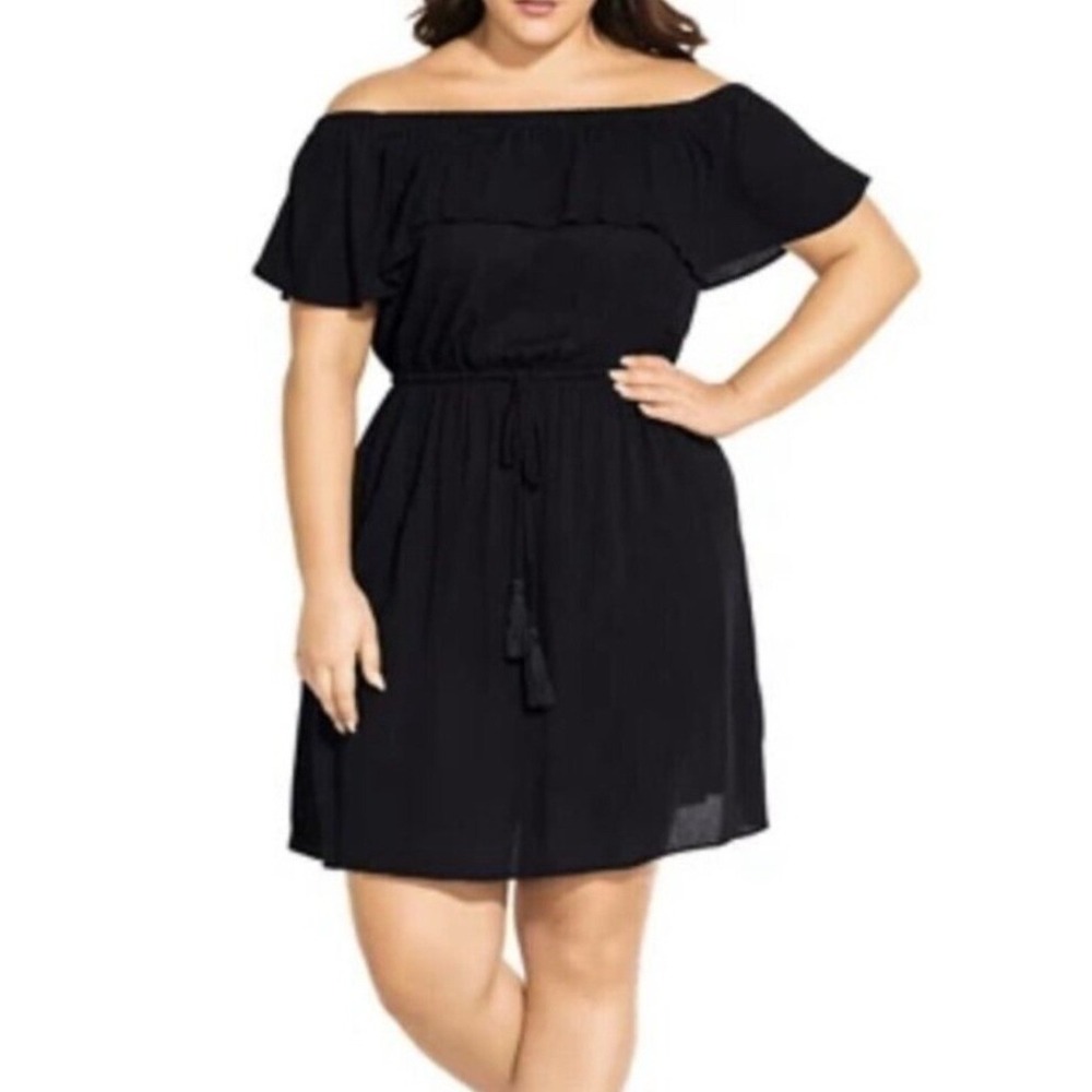 City‎ Chic Black Gauze Off The Shoulder Ruffle Mini Dress Plus Womens Size XL 22